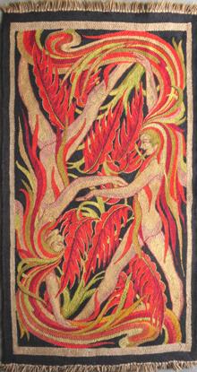 Red Ferns Around Nudes Tapestry
